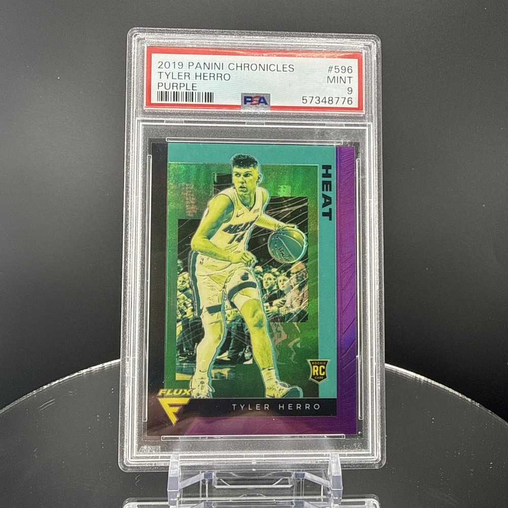 2019 Panini Chronicles Flux Purple Tyler Herro RC #596 /49 PSA 9 Heat Rookie